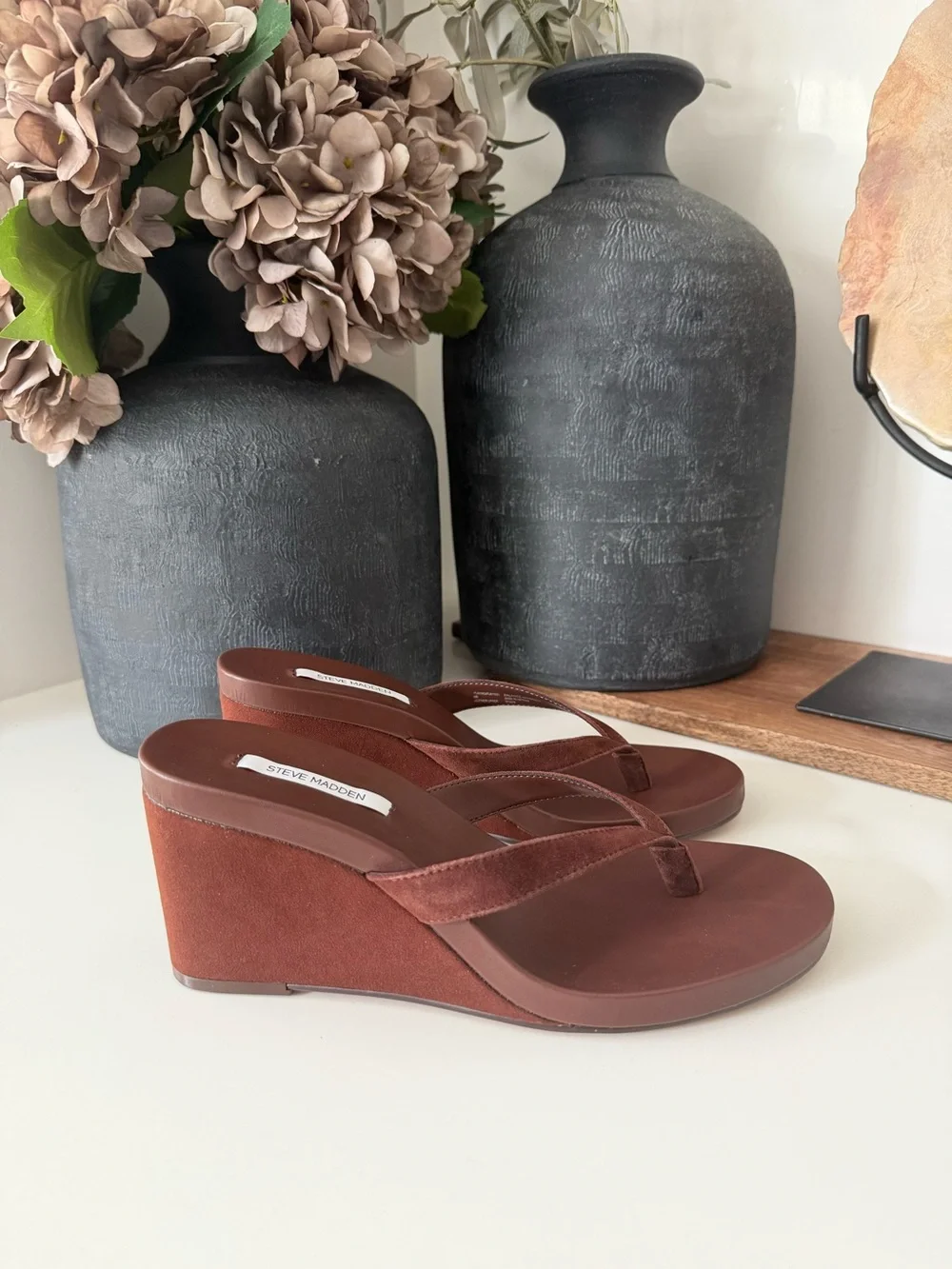 Steve Madden Playing Wedge Sandals, Brown Suede